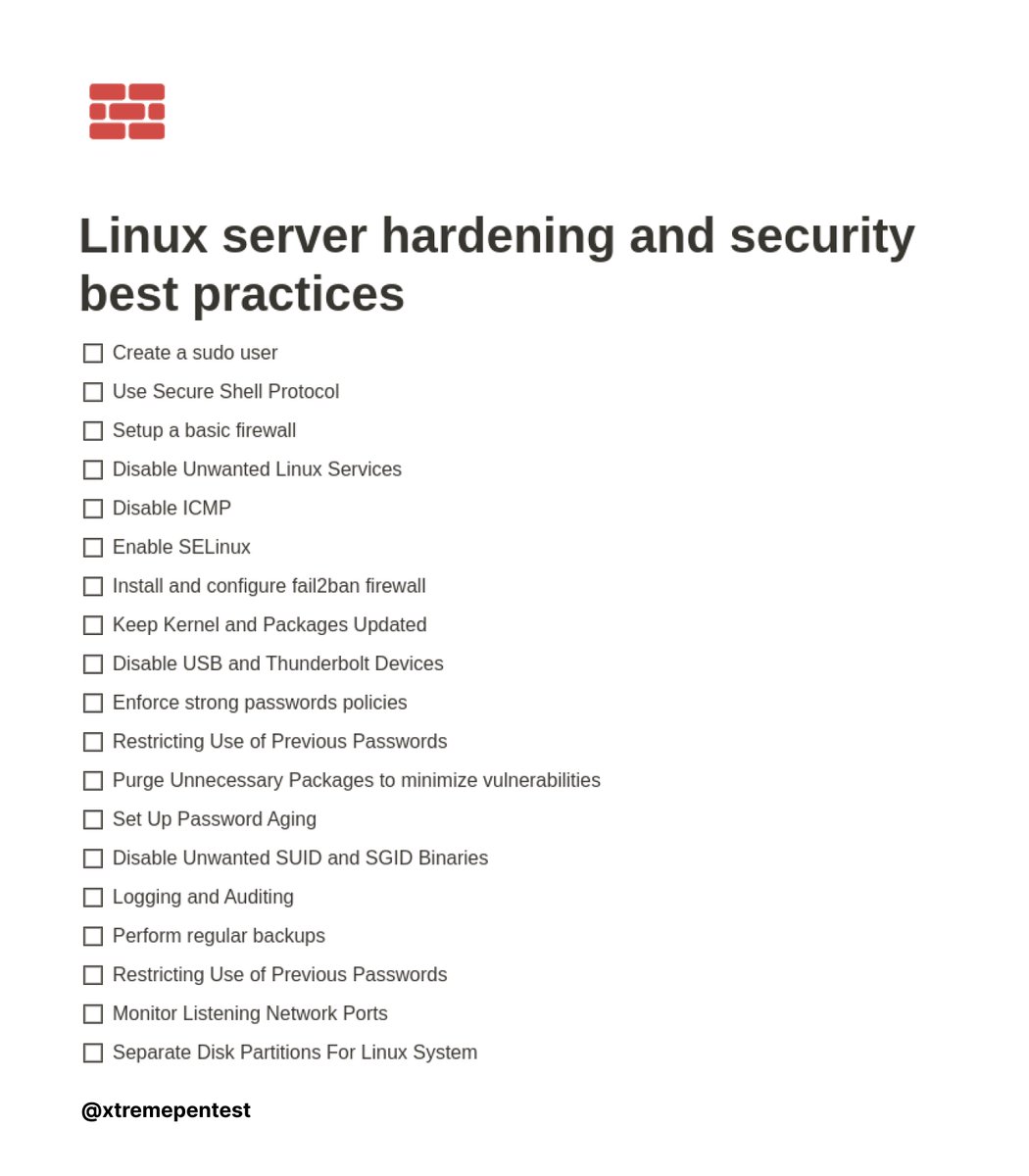 linuxopsys's tweet image. Linux server hardening and security best practises checklist:
