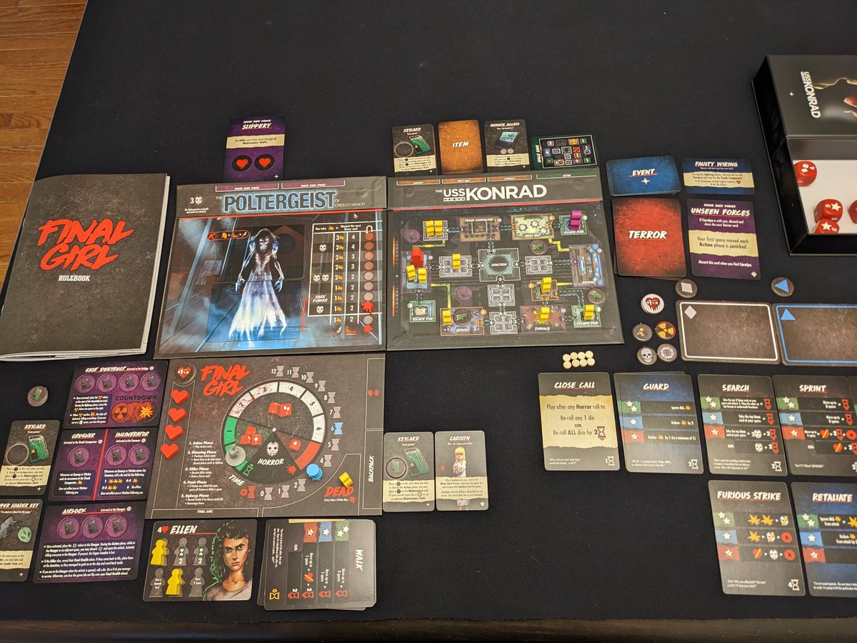 SethKumpf's tweet photo. I won in three turns...

After I left the mess hall to rescue someone, I came back and found Carolyn hiding under a chair.

The ghost had gone to the hangar, killed a victim, none of the others seemed to mind.

I just walked to the escape pod and headed back to Earth. https://t.co/Kut57PD3N5