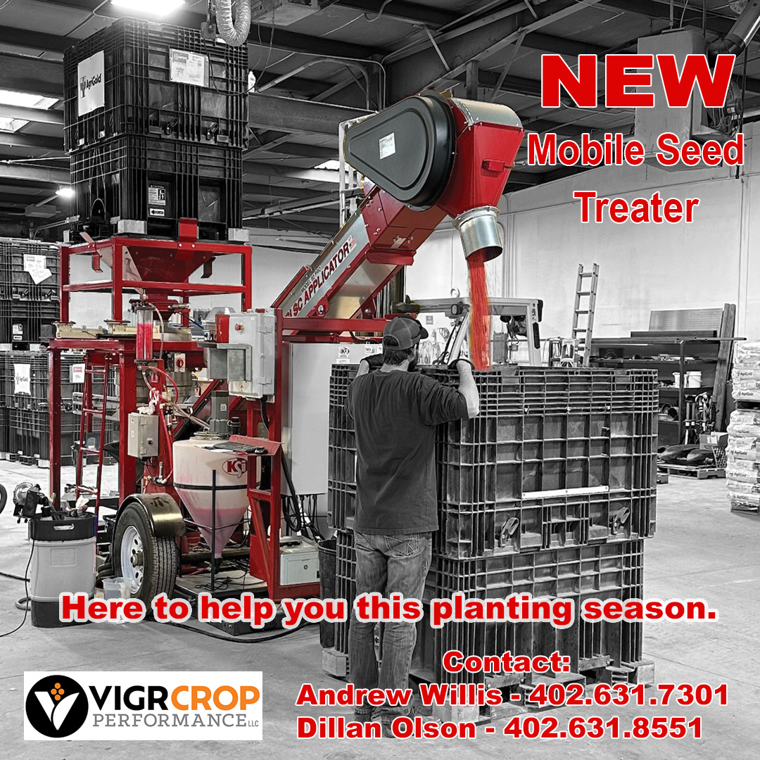 VIGR Crop Performance is here to help you this planting season with our NEW mobile seed treater!. Contact Andrew or Dillan to inquire today! #paidadvertisement