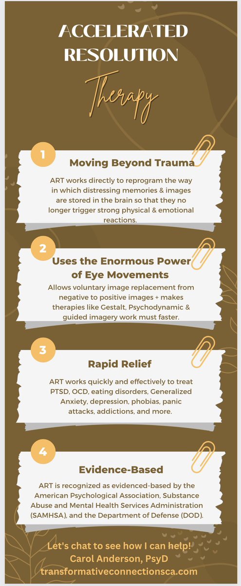 TransformConnec's tweet photo. Accelerated Resolution Therapy (ART) is a revolutionary treatment approach that effectively and quickly treats many issues and symptoms. #transformativeconnections https://t.co/pNnAdo8yDc