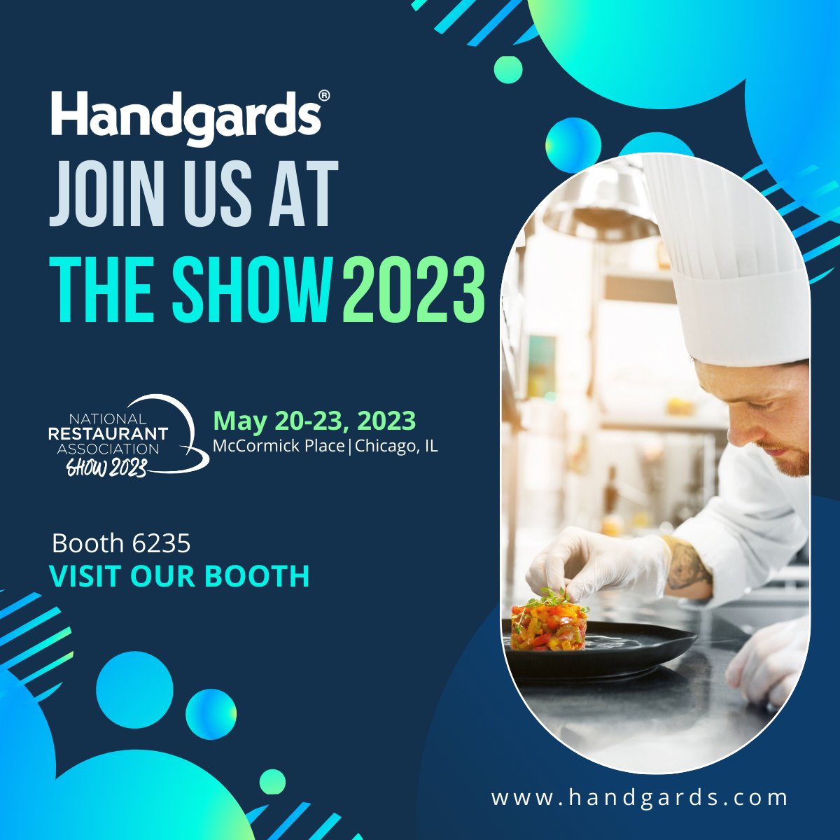 Handgards's tweet photo. We are pleased to announce that we will be attending the 2023 National Restaurant Show from May 20-23, 2023. Countdown begins!  

Please visit https://t.co/qoEFrEPBMt for all your food service disposable needs. https://t.co/McDxUL8JuY