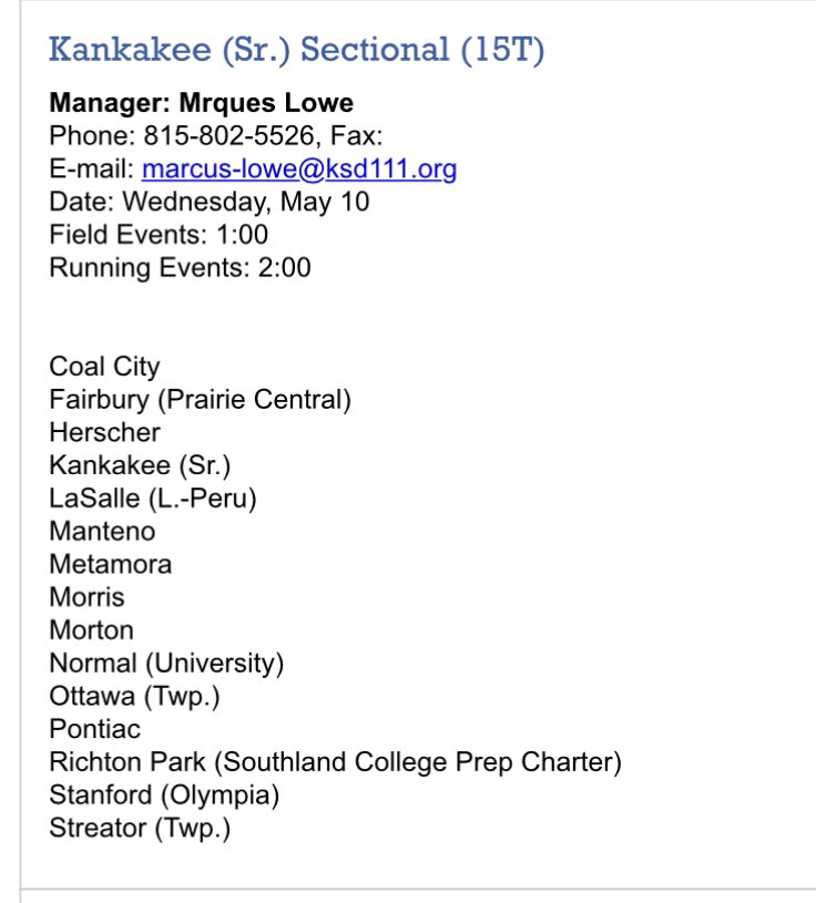 OTHS_GirlsTrack's tweet photo. Sectional assignments are up!! We travel to Kankakee on Wednesday, May 10th. Field starts at 1:00, running at 2:00. We now know the when and where, time to keep working on being the best we can be on that day! #othsgirlstrack https://t.co/TeHkWjy6mi