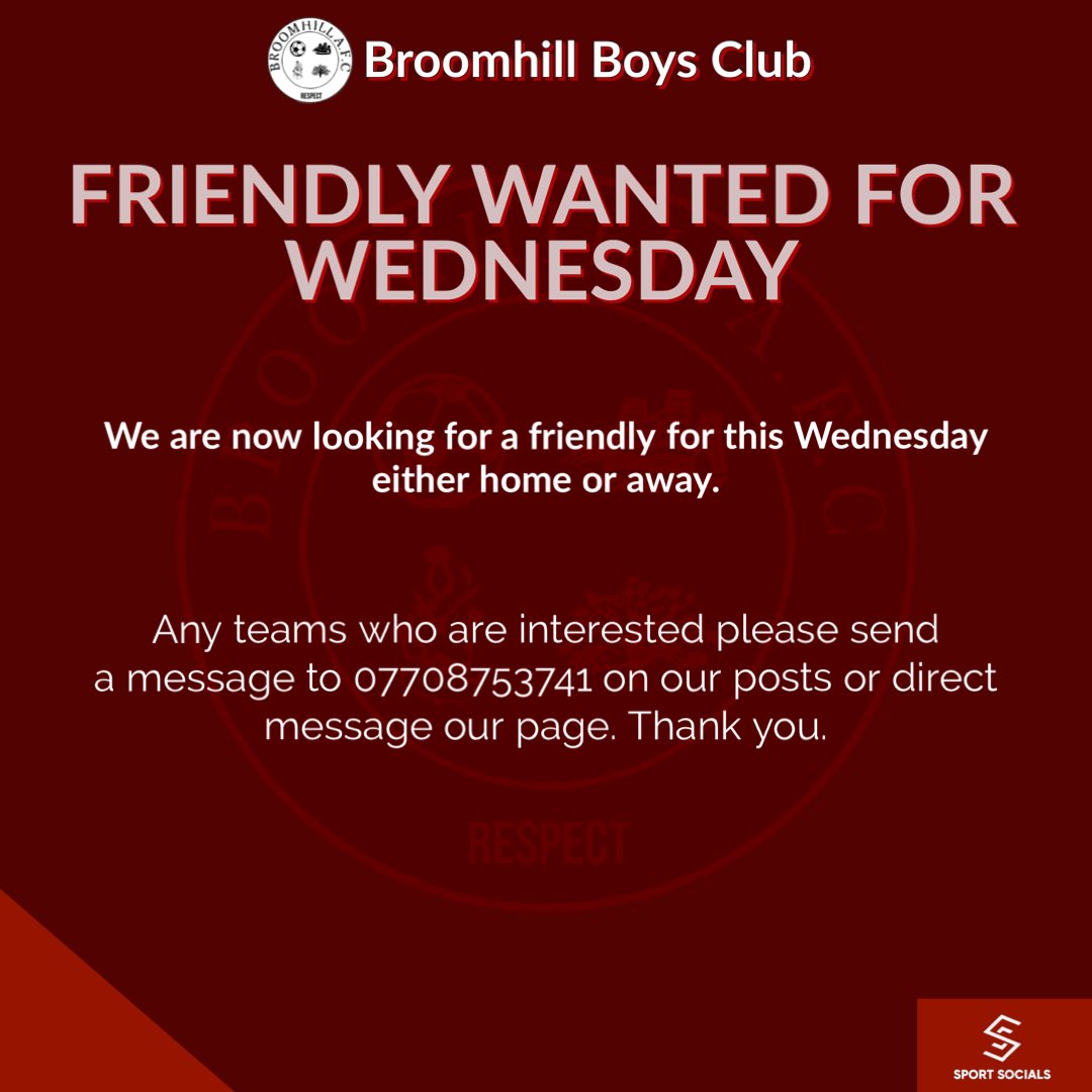 ⚽️ | 𝐅𝐑𝐈𝐄𝐍𝐃𝐋𝐘 𝐖𝐀𝐍𝐓𝐄𝐃
We are now looking for a friendly for this Wednesday against any available teams. Any interested teams please contact us by messaging the page of messaging the number provided.