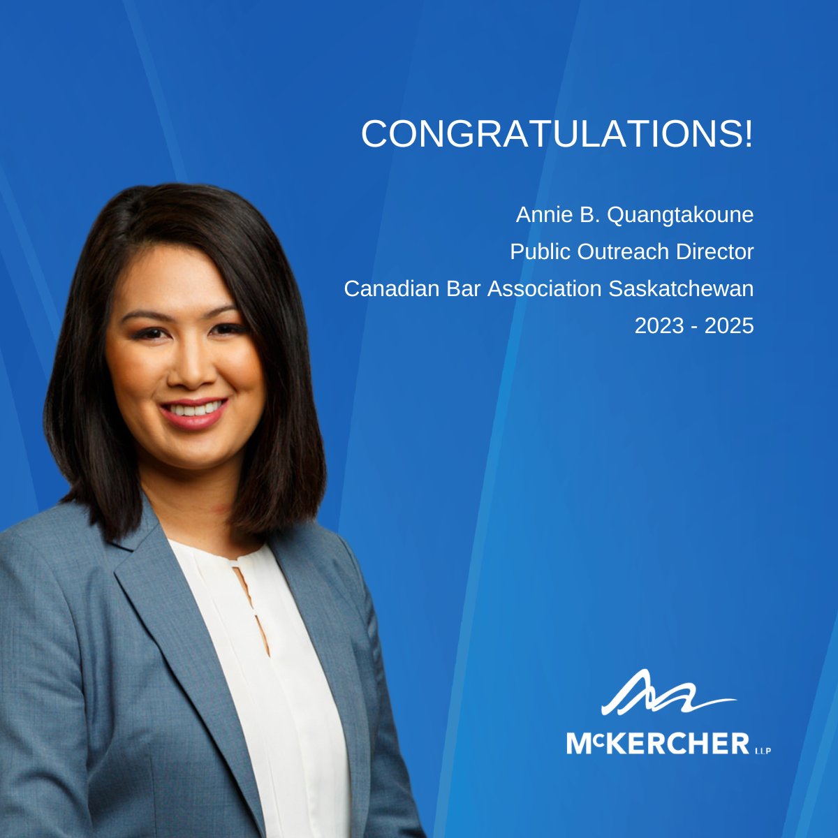 McKercherLLP's tweet photo. Congratulations to @McKercherLLP Regina lawyer, Annie Quangtakoune for joining the @CBA_SK Board of Directors as Public Outreach Director - effective immediately.
#CBASask #IndustryLeaders
https://t.co/YJTrKbBGcy https://t.co/CX4A4PAPEz