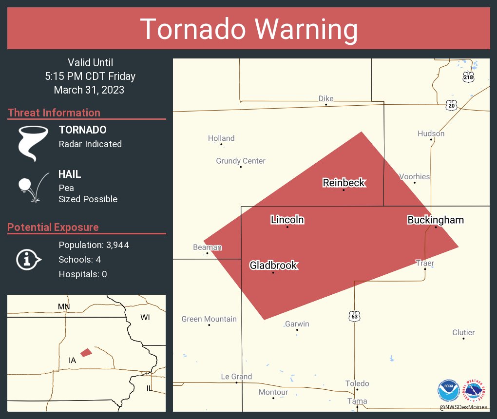 Mike Smith on Twitter "RT NWStornado Tornado Warning continues for Reinbeck IA, Gladbrook IA