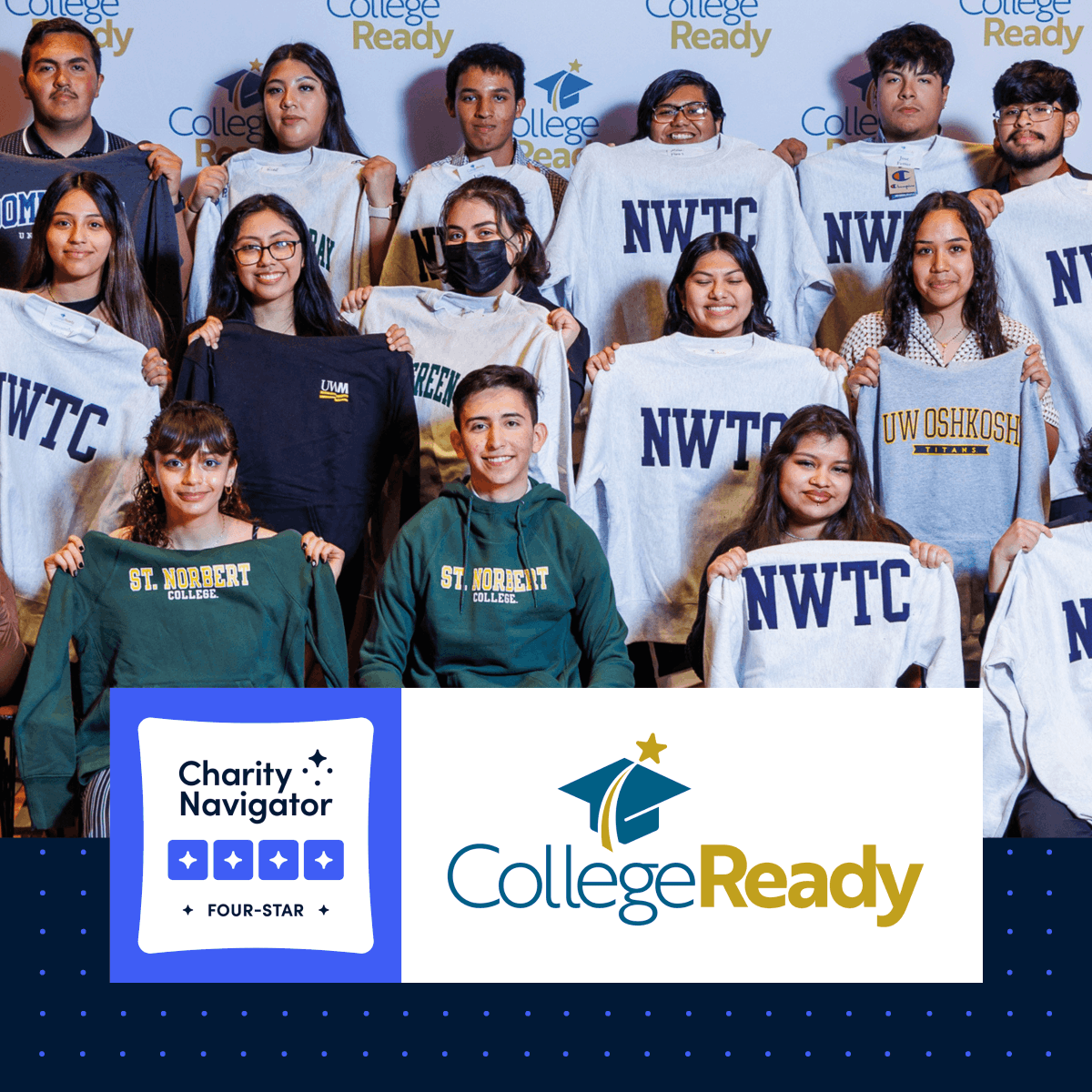 CharityNav's tweet photo. We're excited to spotlight @CollegeReadyWI in this week's #CharitySpotlight. The organization works to transform the lives of students in the Northeast Wisconsin area. Tap the link to learn more about their mission: https://t.co/SSSuQikEDL. #4Charity #CharityNav https://t.co/fJZuOa0sWn