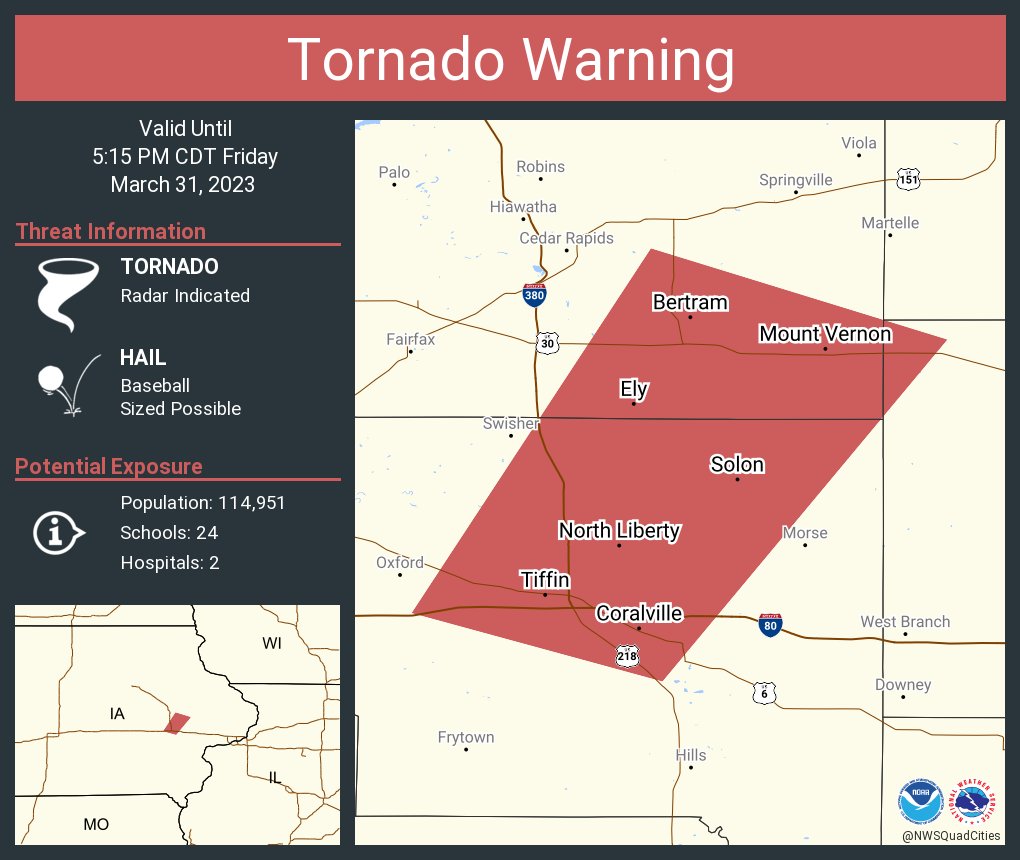 NWS Quad Cities on Twitter "Tornado Warning including Coralville IA