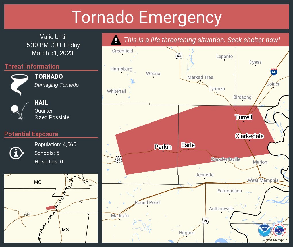 Tornado Emergency including Earle AR, Parkin AR and  Turrell AR until 5:30 PM CDT