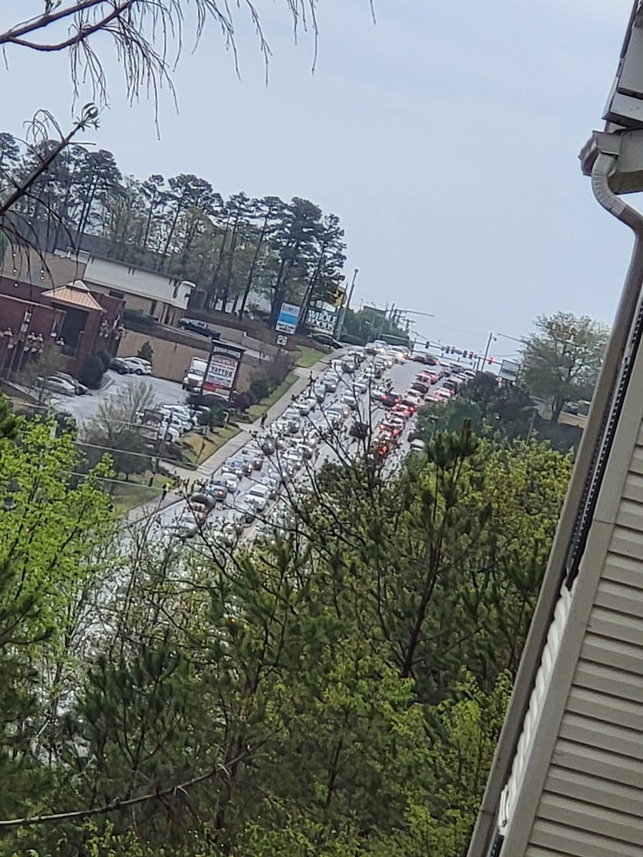 Traffic is backed up for miles and jammed at most intersections in Little Rock..