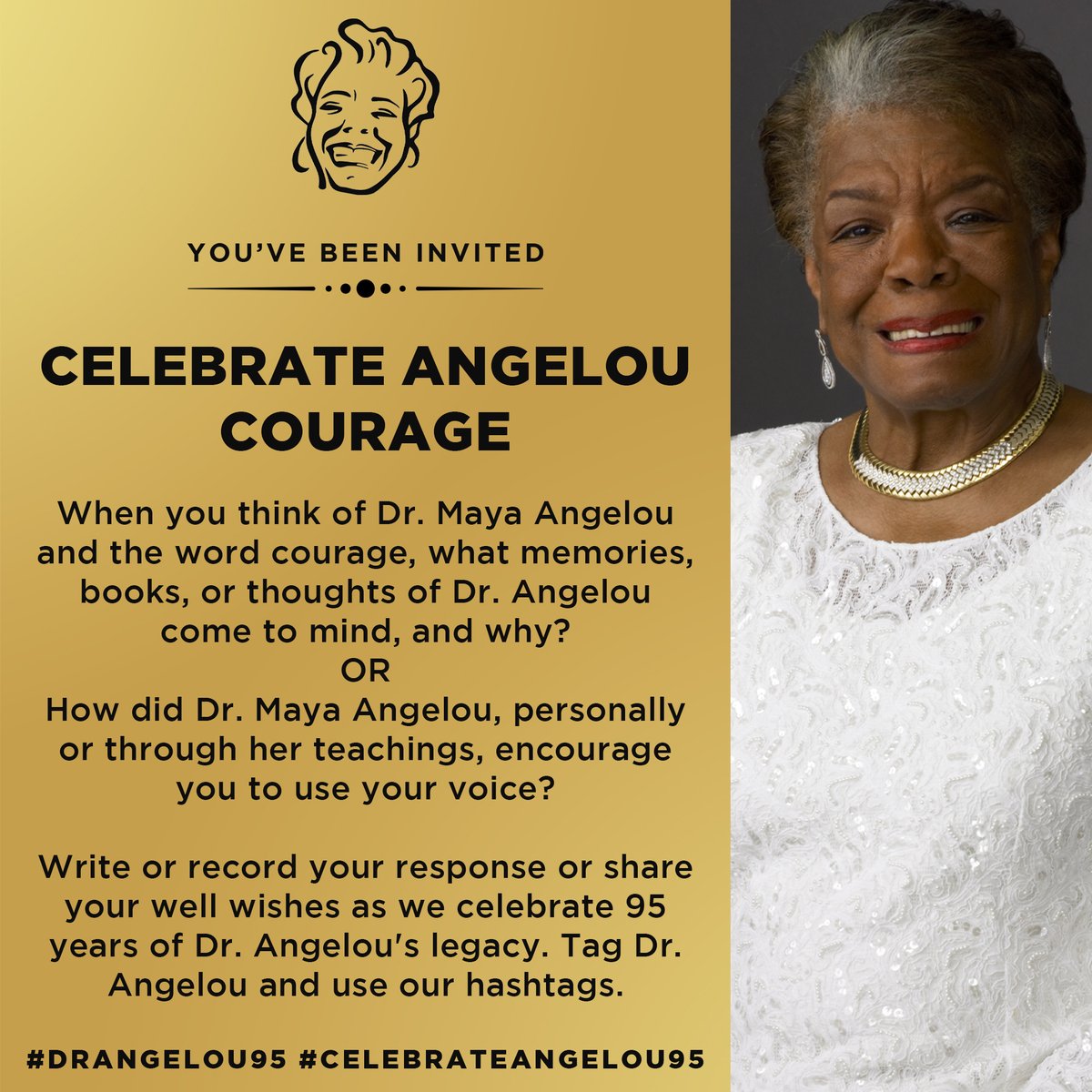 "Develop enough courage so that you can stand up for yourself and then stand up for somebody else." #MayaAngelou Join us as we celebrate 95 years of Dr. Angelou's legacy and impact. - the estate of Dr. Maya Angelou #CelebrateAngelou95 #DrAngelou95