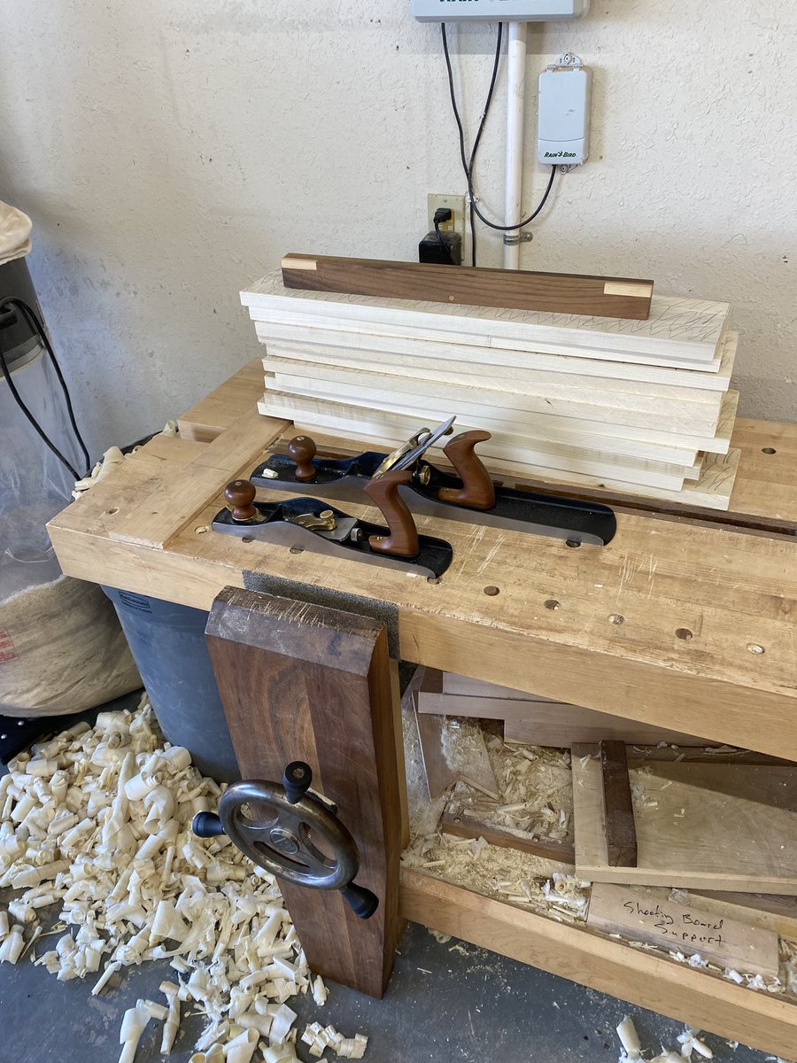 Dyed the base, dyed the bottom of the case, and milled the back boards. This poplar has been extra twisty, so I’m pivoting to tongue and groove instead of shiplap. Tomorrow I need to make another batch of furniture finish and start making drawers.