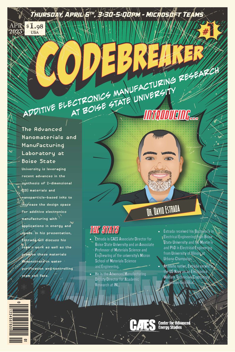 CAES (@caesenergy) on Twitter photo Be sure to tune in to the CAES Codebreaker webinar with <a href="/BoiseState/">Boise State University</a>'s <a href="/NanoMatSE/">David Estrada, Ph.D.</a> on April 6 at 3:30 pm MT. Details: caes.org/event/codebrea… Be sure to tune in to the CAES Codebreaker webinar with <a href="/BoiseState/">Boise State University</a>'s <a href="/NanoMatSE/">David Estrada, Ph.D.</a> on April 6 at 3:30 pm MT. Details: caes.org/event/codebrea…