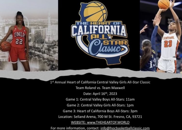 1st Annual Heart of California All-Star Game❗️California’s TOP high school basketball players and this time the LADIES are taking over💪🏽 Team Roland Vs Team Maxwell!! Stay tuned for player announcements 👀

🗓️ April 16th 
📍 Selland Arena 

#hocallstar | #imHER | #imHIM