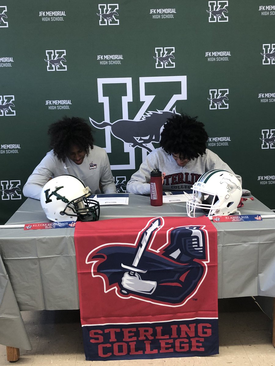Congrats to our Mustangs Evan Richardson, Angel Ruiz , and their families on their commitment to play football at the next level!  On to Sterling college!  Good luck and Go Warriors!! #LetsGoMustangs
