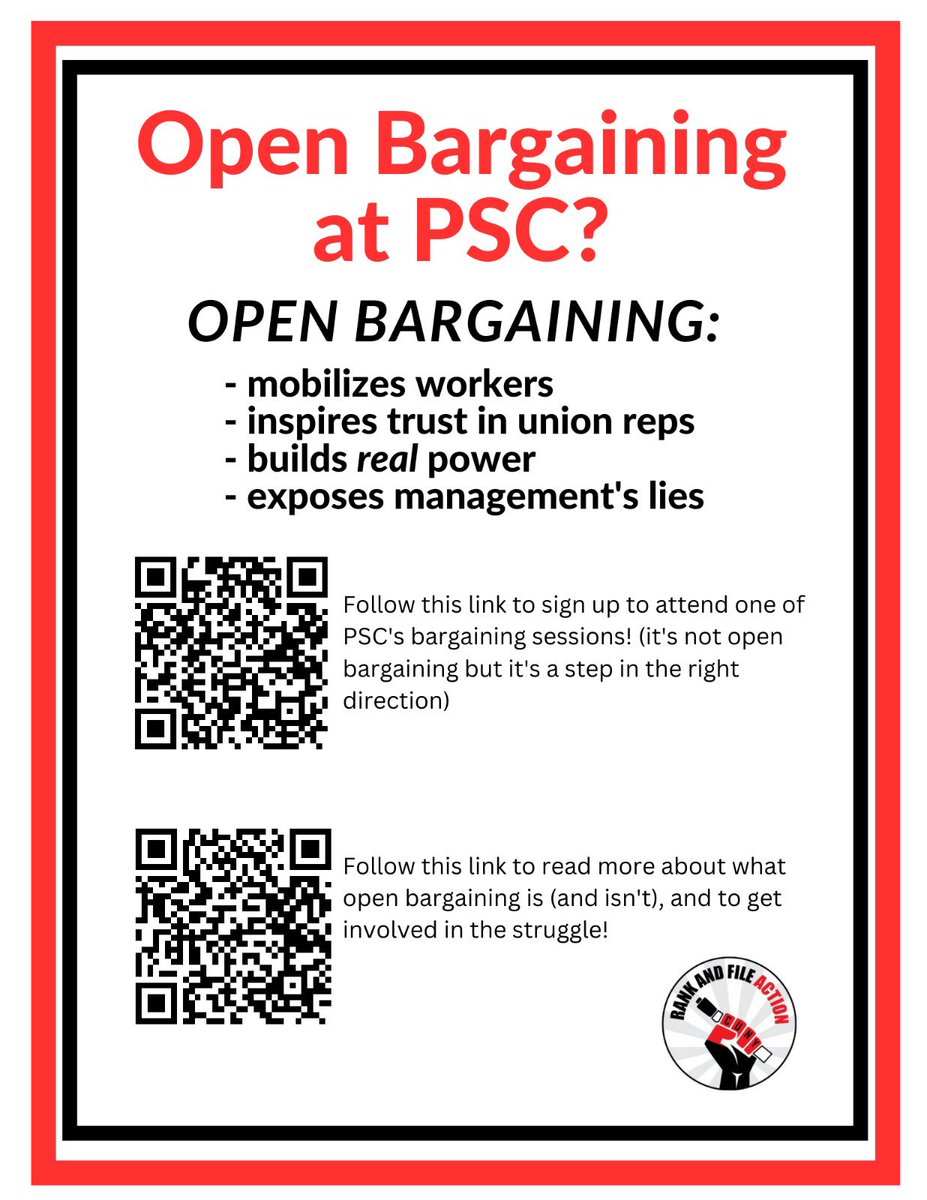 RanknFileAction's tweet photo. Here’s a flyer with links to sign up to a @PSC_CUNY bargaining session and to learn more about what #openbargaining is and isn’t. Feel free to distribute widely! #openbargaining #peoplescuny https://t.co/DguFsDgMw6