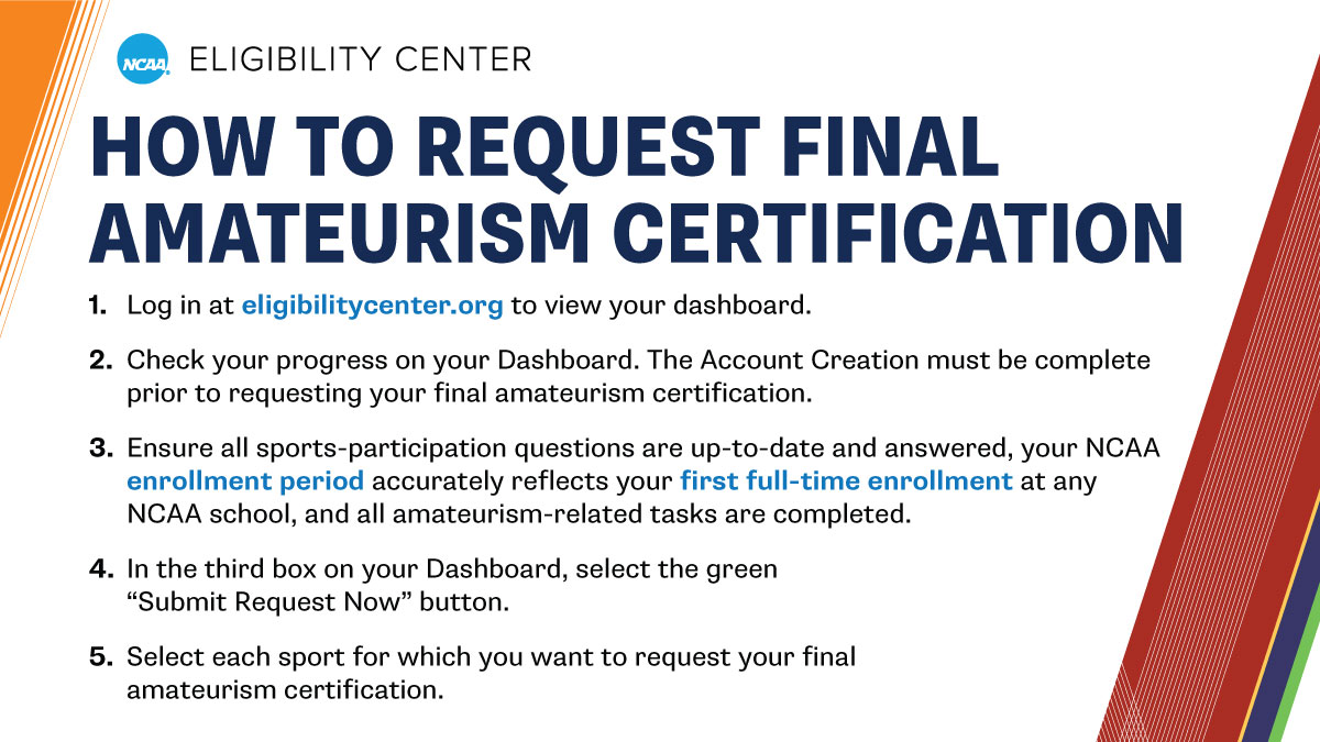 ncaaec's tweet image. Learn how to request final amateurism certification. 

➡️ on.ncaa.com/Amat