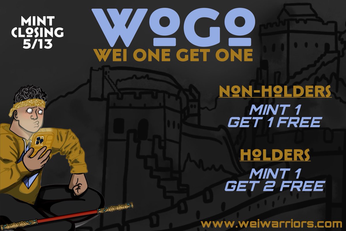 6 weeks left!

Bogo for new members on mint

bog2 for current holders!

Also once the contract is close you will receive a Wei air dropped for every Wei owned!