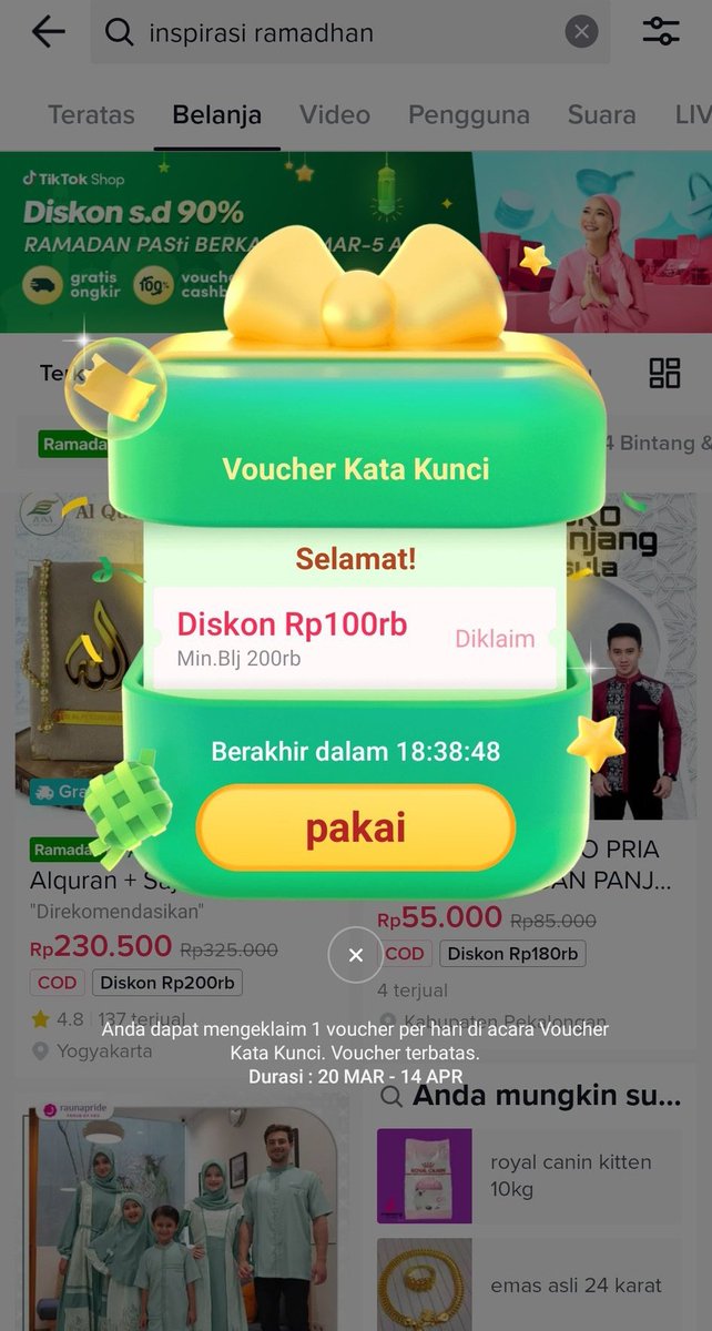 kthxmyg13's tweet photo. Tiktok > Shop > Search 'inspirasi ramadhan > (tunggu ketupat muncul) > klik klaim deh https://t.co/SyUR9Bfez3