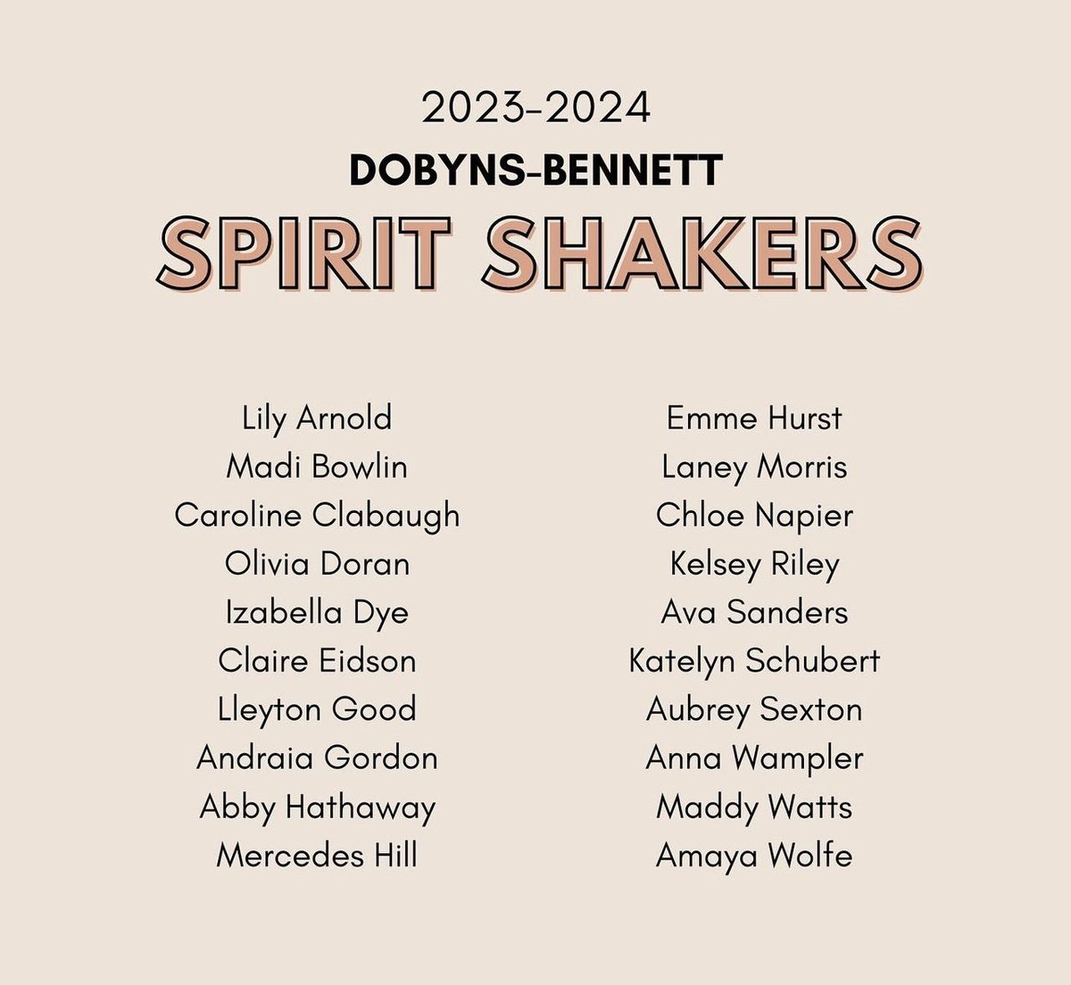 KCS__Athletics's tweet photo. Congratulations to the 2023-2024 Dobyns-Bennett Spirit Shakers!!! Congrats, ladies! #RollTribe https://t.co/ZnCgyUijn5