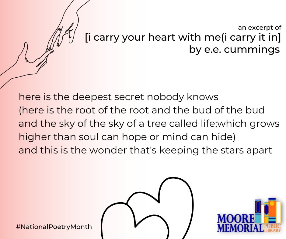MoorePublic's tweet photo. Do you have a favorite poem?

#NationalPoetryMonth #PublicLibraries https://t.co/Zglo8HbO4y