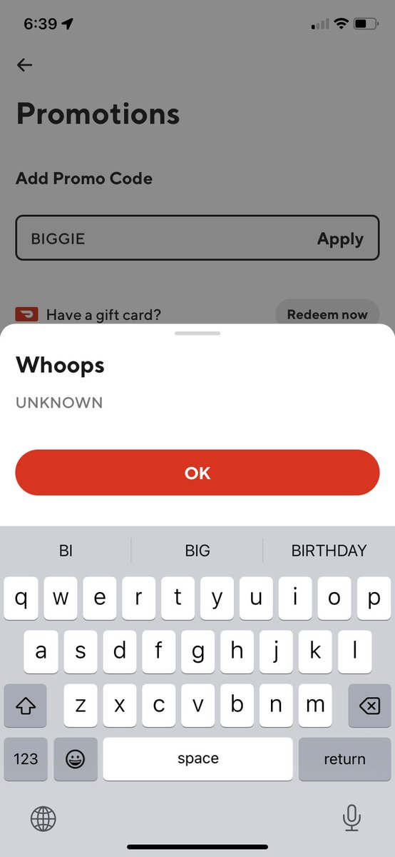 kaleakoo's tweet photo. @Wendys Very disappointed this isn’t working. Been trying nonstop since 6:01 pm and it’s now 6:40 pm. Every time I enter the code I get “Whoops Unknown”. https://t.co/h7l0CvL7BI