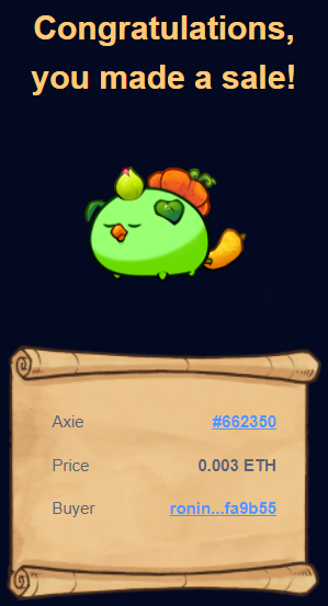 G_Napoleon84's tweet photo. En media hora, otros 2 Axies tienen nuevos dueños.

Quedan 16 a la venta https://t.co/JXo76w0O4z