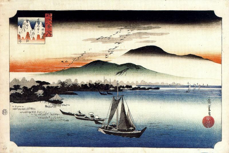 Descending Geese, Katata #ukiyoe #utagawahiroshige wikiart.org/en/hiroshige/d…