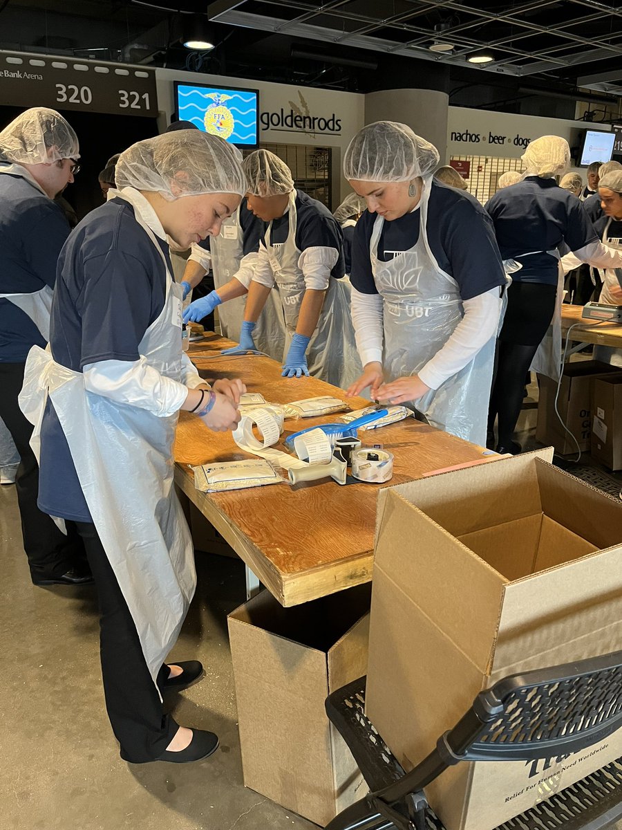 FFA members participated in the Living to Serve Program as a part of the Orphan Grain Train this morning at State FFA Convention! Over 100,000 meals were packed today! #livingtoserve
