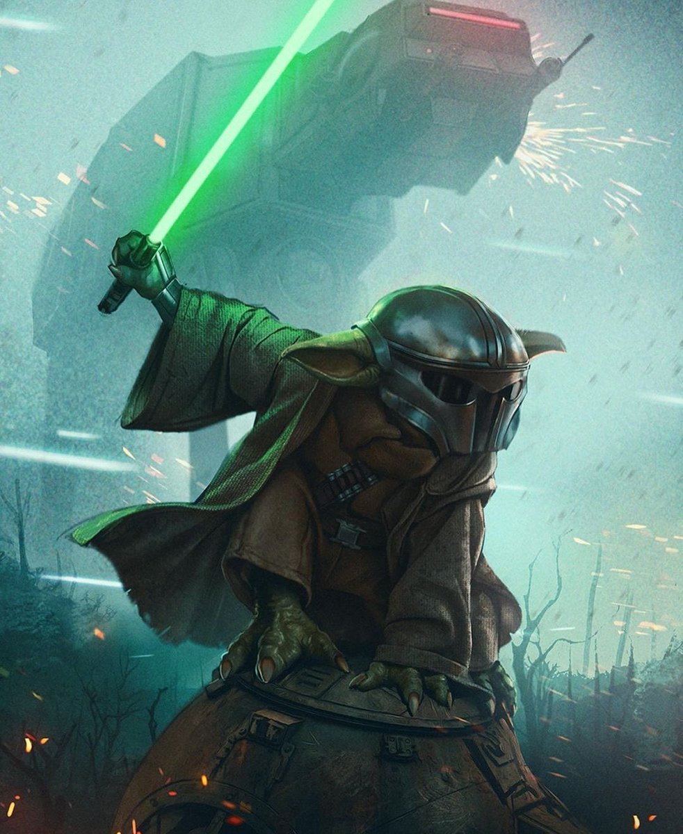 N8Mess's tweet photo. Okay, idk who made this, but this is so tough! This is the best Mando helmet edit I’ve seen for Grogu. 

Grogu will eventually rule Mandalore as one who walks both worlds. One of Mandalorian, and the other of Jedi. https://t.co/hbiGRtQcS1