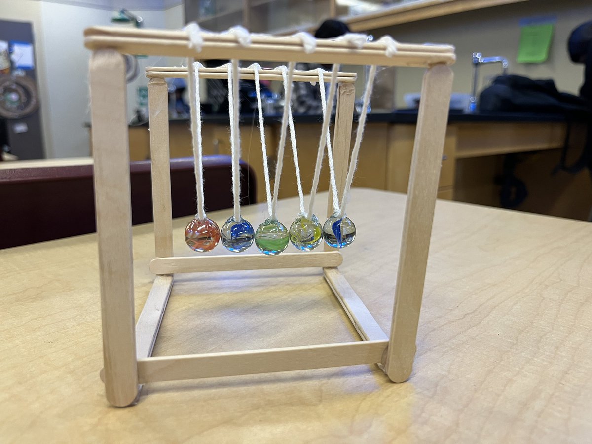 AllieBBogart's tweet photo. Exploring Newton’s third law by making Newton’s Cradles. Students will take these home to keep or share with others, which expands the learning and love of science and engineering. Great way to wind up to break. #ngss #scied #cangss https://t.co/5Y9jEExoti