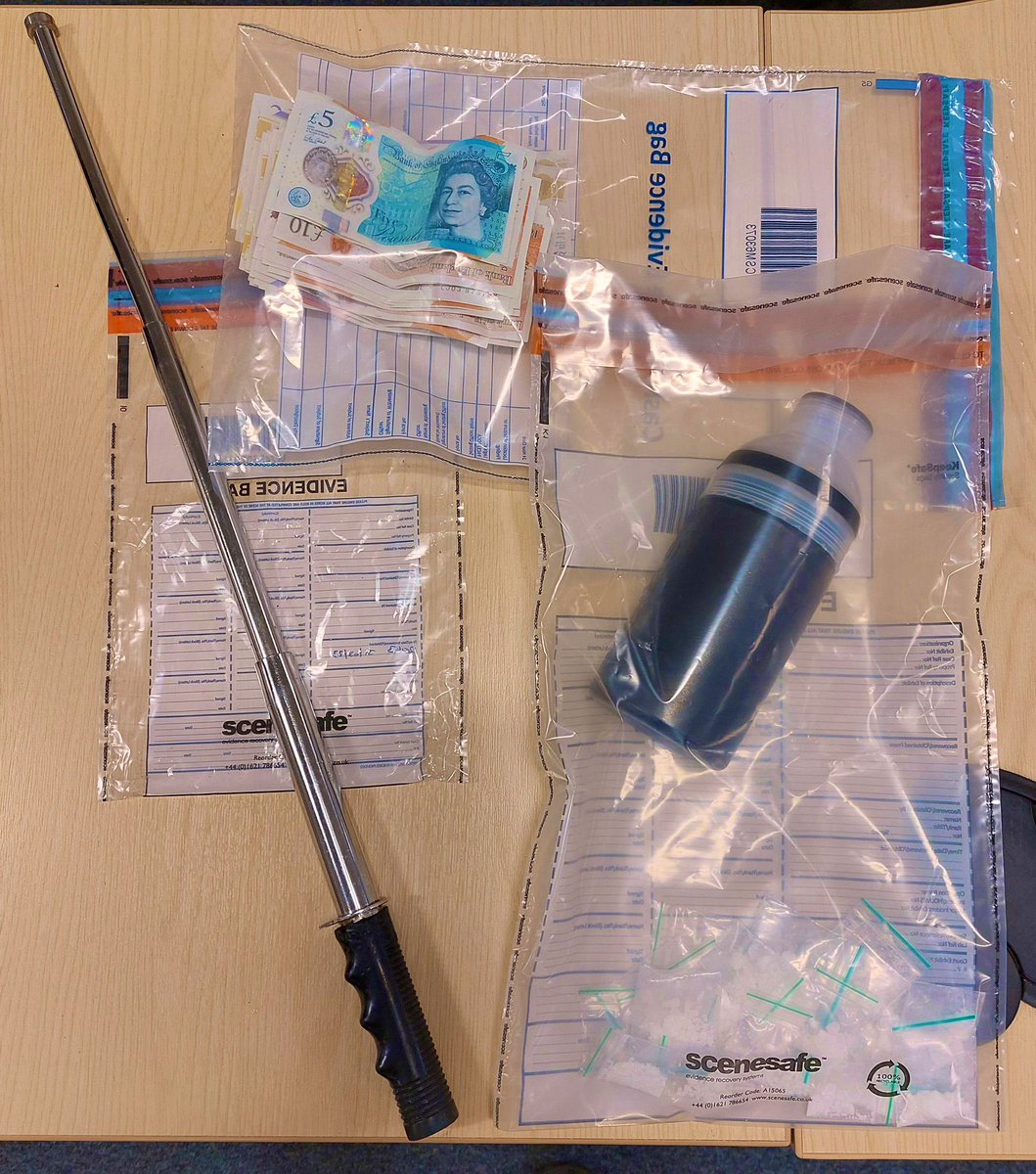 Officers from Medway CPT have been proactively patrolling in #Chatham this evening. They have already arrested one male on suspicion of drug dealing and possession of a weapon, following a stop search, where Class A drugs, cash and a metal baton were located. RH