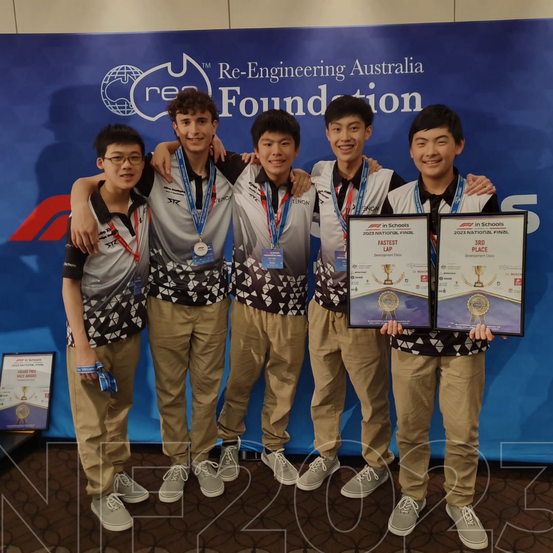 TeamXenonTGS's tweet photo. Xenon secured 3rd place on the podium for the 2023 F1 in Schools Australian National Finals in development class!

We also won 1st place for the Grand Prix race and achieved the Fastest Lap award for our car's blistering speeds of 1.133s!

Thank you for this amazing experience. https://t.co/qJW9g2nHO1