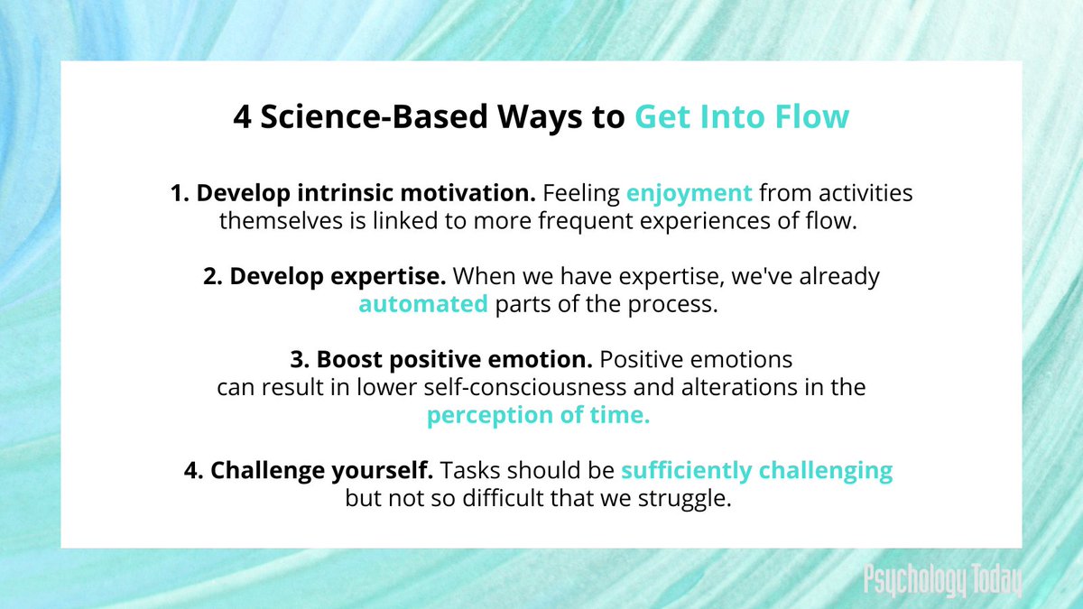 PsychToday's tweet photo. Flow is a state of effortless attention that can offer many benefits. Here are some simple ways to achieve it.  https://t.co/3OjeLyjwSy https://t.co/YBRMaJDXS1