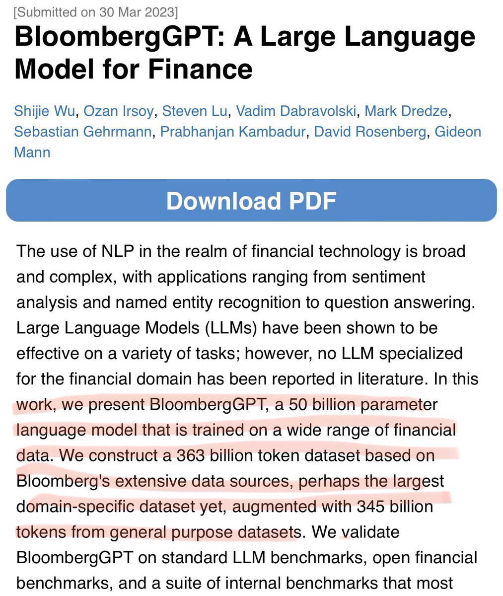 vanspina_'s tweet photo. BloombergGPT is going to replace the Analyst

Analysts are fundamentally chat-based interfaces that senior finance folks use to gather, organize, and output data

Finance workflows are already very iterative and GPT doesnt care about protected Saturdays🧵

https://t.co/3pwdX9boHT https://t.co/2ayyWIhPMd