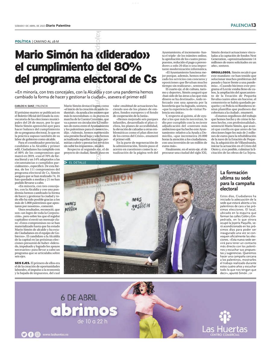 msimon_cs's tweet photo. Hoy en ⁦@DiarioPalentino⁩ ⤵️ @Cs_Palencia⁩ rinde cuentas ante los #palentin@s: El programa electoral no es propaganda: ES UN COMPROMISO y HAY QUE CUMPLIRLO. 

La Trasparencia y dación de cuentas: No es opcional, ES OBLIGATORIO y NECESARIO. 

➖menos ”Política” y➕Gestión https://t.co/DqdxIJctHo