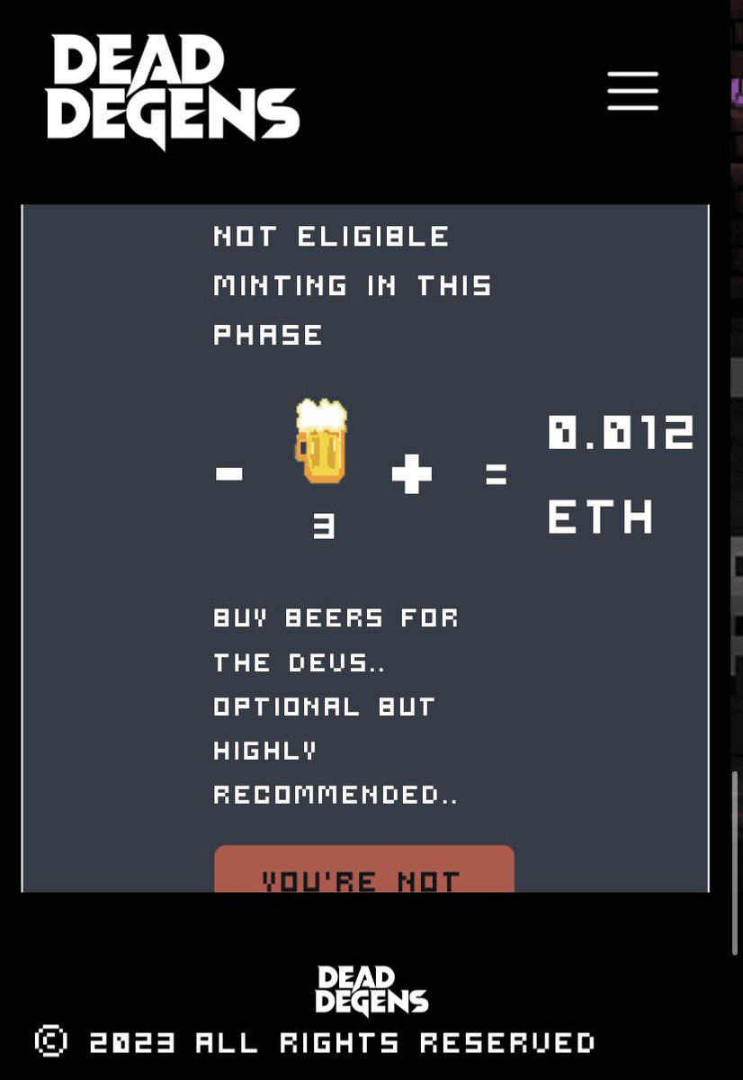 Aurelius_1988's tweet photo. Look, if you are minting @DeadDegens_NFT and you click plus on the below plus button, you are buying beers for the Devs! You are NOT get 20 ENOS mints! Sheesh! Stop with the tickets 💀#NFT #MintDay #DevBeer https://t.co/jZOdsdaJwq