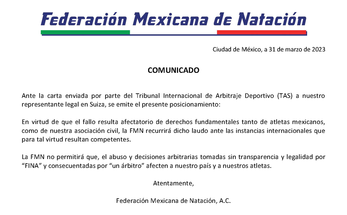 FemexNatacion's tweet photo. #FMNInforma 🚨 https://t.co/LdDHR8Sfrr