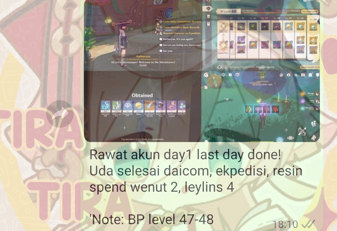 tira_misushi's tweet photo. 🔴 Joki Monthly • [ Kak Gabby ] 6th order🔥

✨Day 1 || 31/03/2023

- Daily Commission 
- Expedition
- wenut
- leyline

> Notes:
- BP Level 47➡️48 https://t.co/wY4IZx3zro