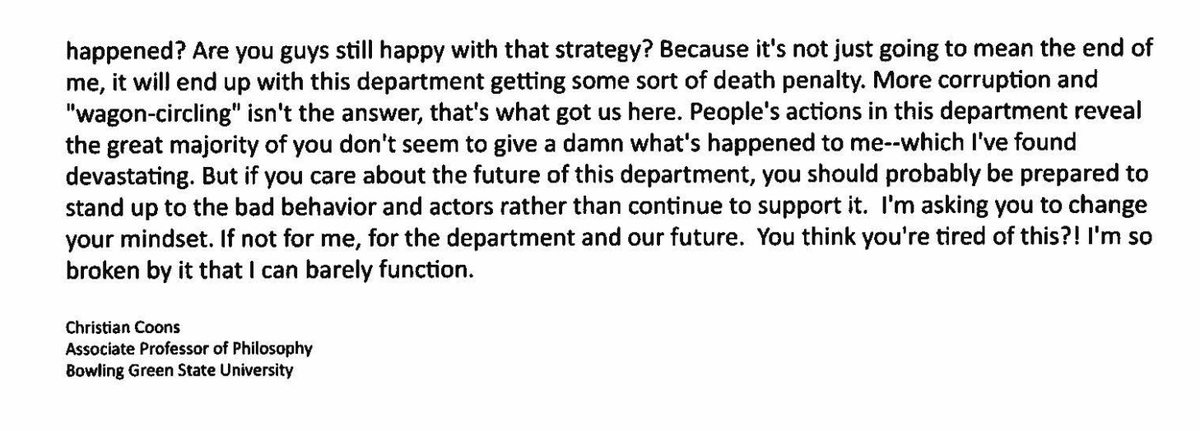FormoftheFalcon's tweet photo. @bgsu @ArtSciBGSU what did Coons mean by death penalty? Receivership for the department which was already told to the faculty by dean Raymond Craig. https://t.co/sbnSKmM5PP https://t.co/JfWIin03sc