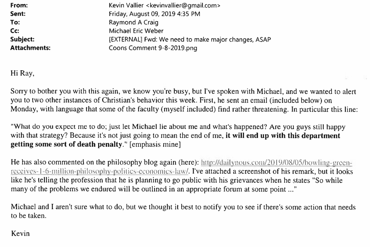 FormoftheFalcon's tweet photo. Vallier also reported this same email as being "threatening": https://t.co/KITAeAQcd1