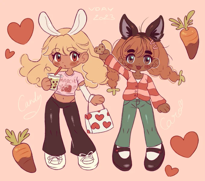 Late vday art featuring Candy ('s OC) and Caro (my OC) 