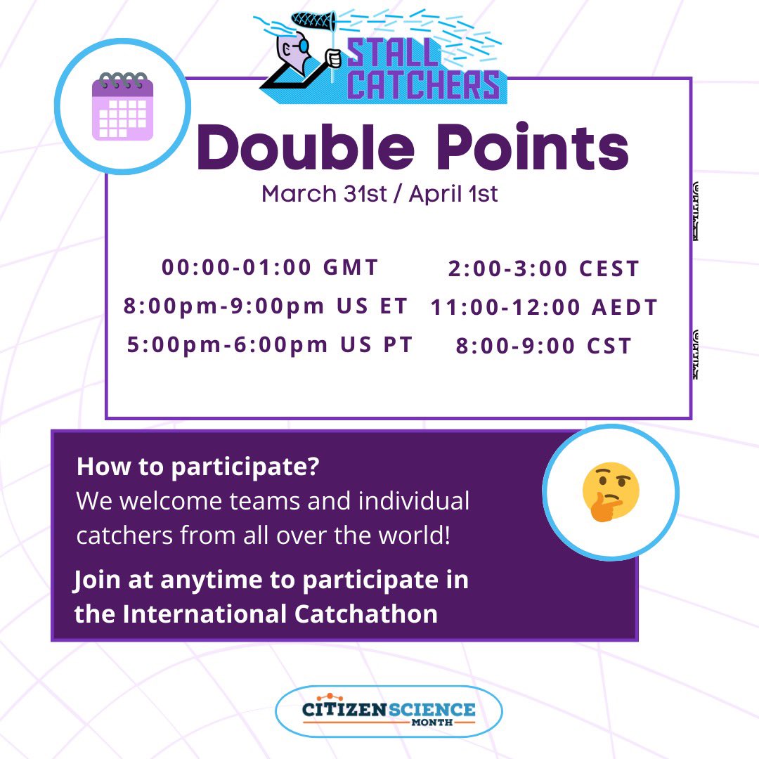 SciCatchers's tweet photo. First round of double point for the International Catchathon starts in less than 1 hour! 

We’ll be having different opportunities for double points all week, so check our blog for the entire week’s schedule, or check back here for daily updates. 

Happy Catching!
#catchathon https://t.co/qcrO9DwEJP