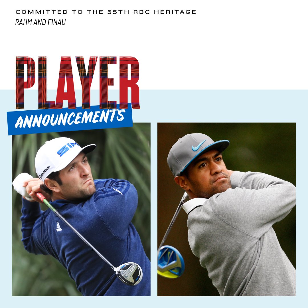 We’re keeping it rolling with two more Top 20 commits to the #RBCHeritage!

🌎 Rank—3—John Rahm
🌎 Rank—13—Tony Finau

We’ll see you in Harbour Town. 😎