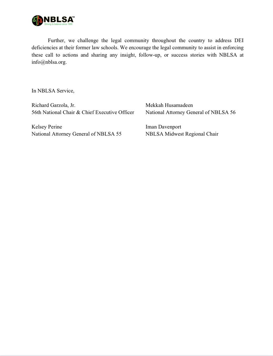 NBLSA is disheartened by <a href="/BaylorLawSchool/">Baylor Law School</a> disregard for Black law students by failing to adhere to ABA diversity standards. We released this statement that includes our dissatisfaction with Diversity, Equity, and Inclusion efforts at institutions in the Southwest and nationwide.