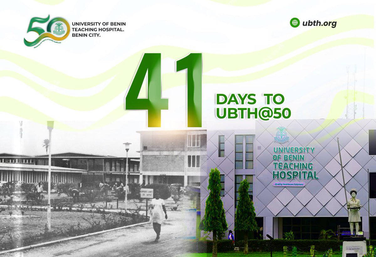 Countdown to UBTH@50.

Happy New Month, April!

Stay Healthy, Stay Safe! 

#HealthcareExcellence #PatientCare #givingback #CelebratingJourney #NigeriaHealthcare  #ubthat50 #MedicalAdvancements #UBTH #UniversityofBeninTeachingHospital
