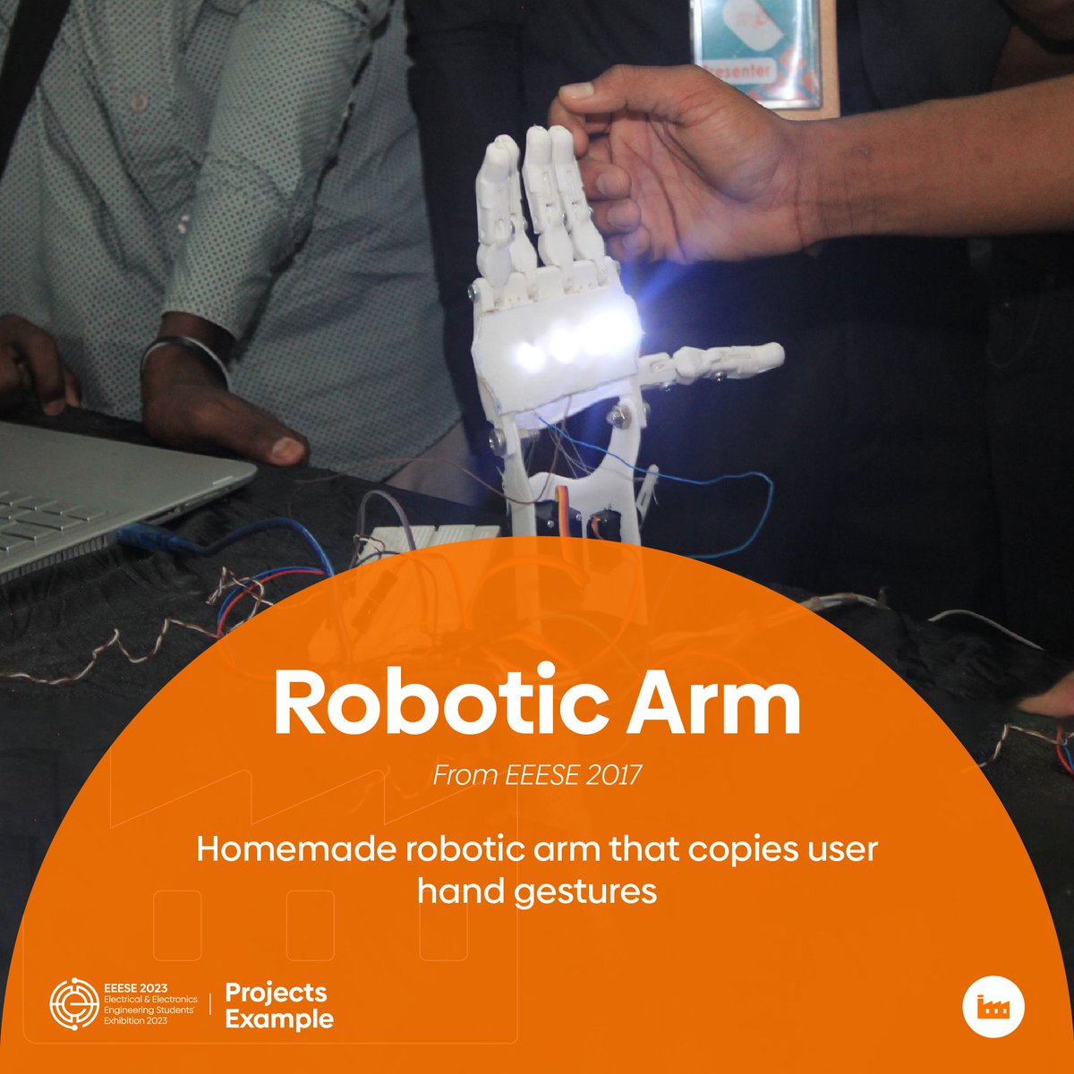 eeeseuofk's tweet photo. For Example: Robotic Arm from EEESE 2017 which is capable of performing more delicate tasks than many two- or three-finger grippers, and fully mimics hand movements. It uses accelerometers and flex sensors to sense the hand movements, can be used for grasping and lifting. https://t.co/UeoFXSGlJ7