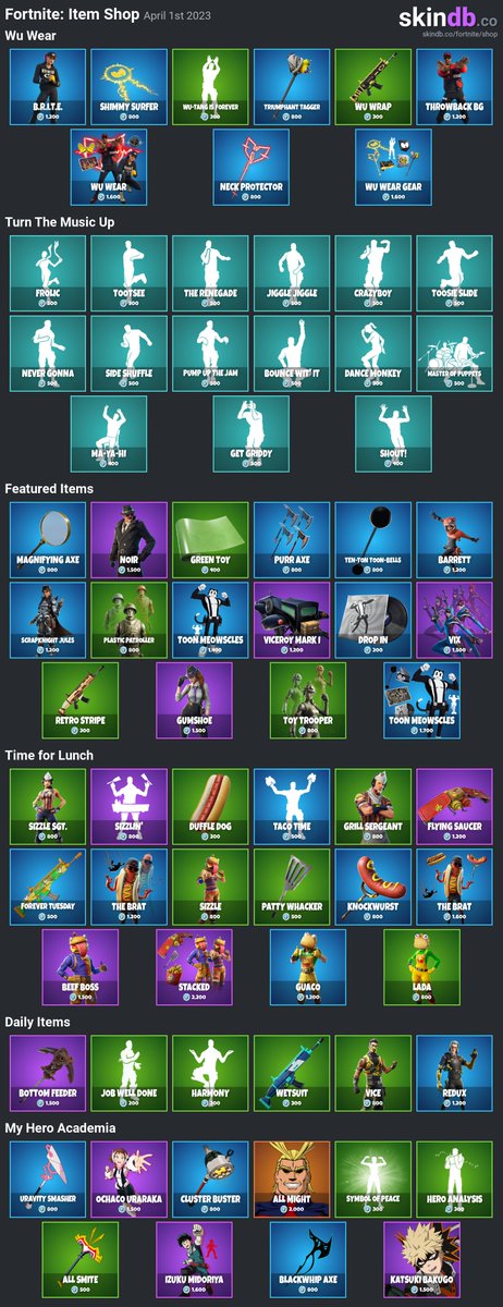 #Fortnite: Daily Item Shop for April 1st 2023
More details for each skin: skindb.co/fortnite/shop