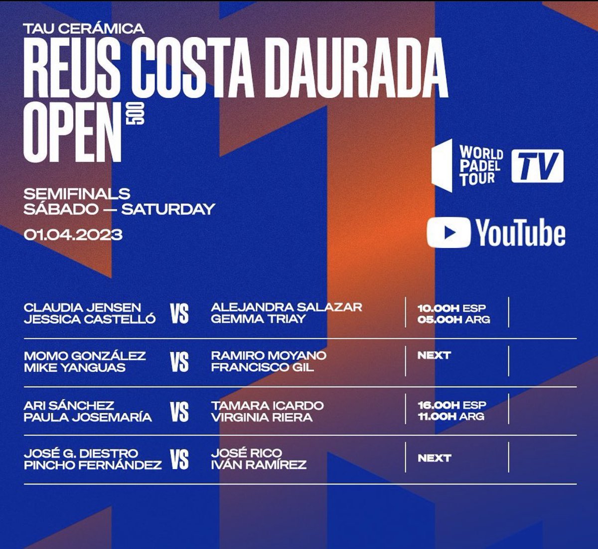 Tiempo de semifinales en el <a href="/WorldPadelTour/">World Padel Tour</a> Open 500 de Reus y aquí los horarios.