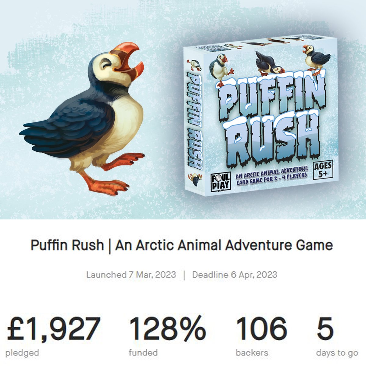 foulplaygamers's tweet image. Evening Puffins!
It's a late update as I've been at work, but oh my word! What a glorious day! 
We've had a flurry of backers that have booped us up to 128%!! What absolute stars you all are!
Keep sharing and supporting, we've just 5 days to go.
Onward Puffins!