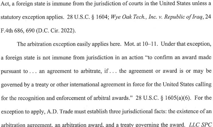 EmbassyLaw's tweet photo. A.D. Trade Belgium SPRL v. Guinea: Default judgment for confirmation of foreign arbitral award - USDCDC Washington DC 31 MAR 2023
https://t.co/R6hY4reHEt
#FSIA #Sovereign #Immunity https://t.co/EF5j2EiUMM